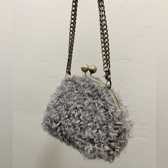Handmade Genuine Curly Shearling Kisslock Wristlet/Shoulder Bag/Crossbody - Picture 12 of 16